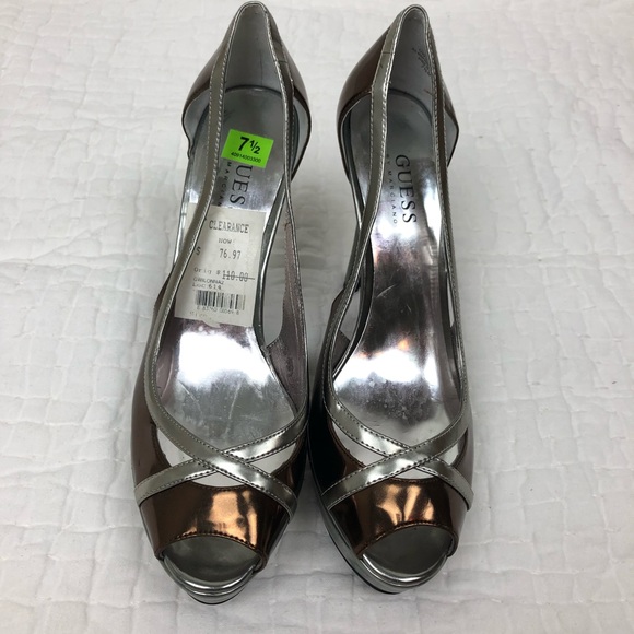 Guess Metallic Bronze and Silver Peep Toe Heels - Picture 2 of 8